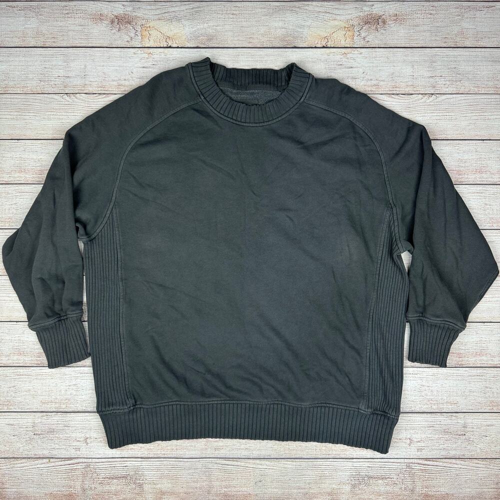 Women's Gray Rib-Trim Pullover Sweatshirt